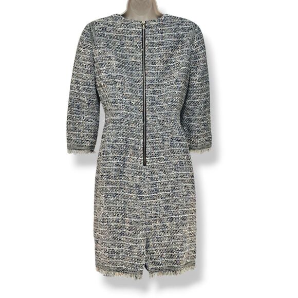 J.Crew Multicolor Tweed Fringe Sheath Dress 3/4 Sleeve Women's Size 0 - Picture 2 of 10